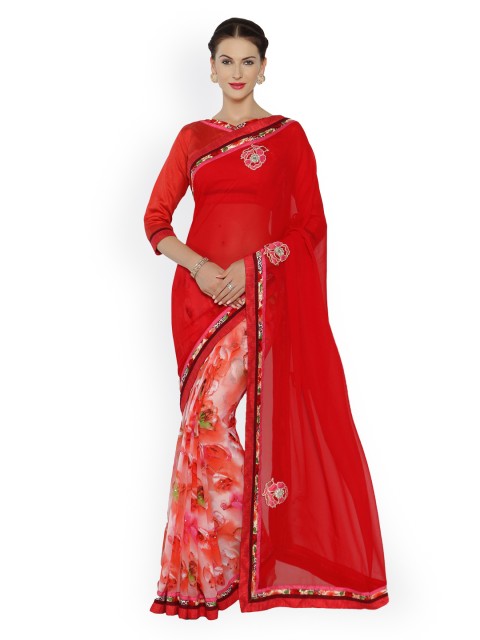 

Indian Women Red Printed Pure Georgette Saree