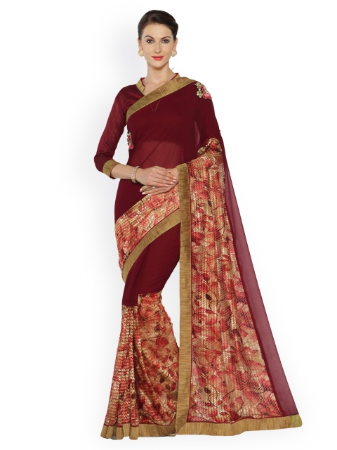 

Indian Women Maroon Printed Pure Georgette Saree