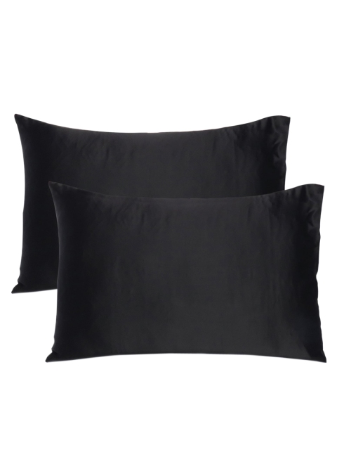 

OUSSUM Set Of 2 Black Solid Satin Pillow Covers