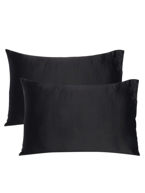 

OUSSUM Set Of 2 Black Solid Satin Pillow Covers