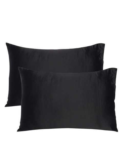 

OUSSUM Set Of 2 Black Solid Satin Pillow Covers