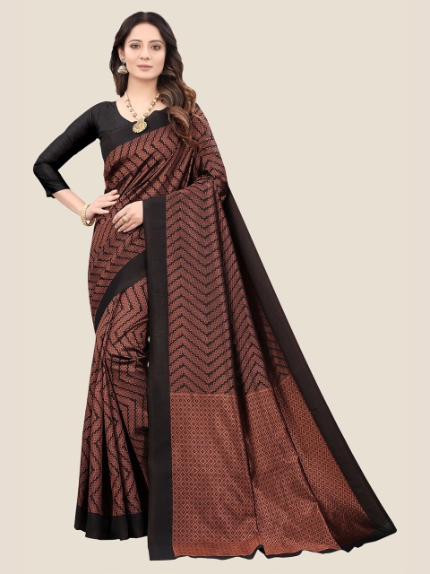 

Anjaneya Sarees Black & Copper-Toned Woven Design Silk Blend Saree