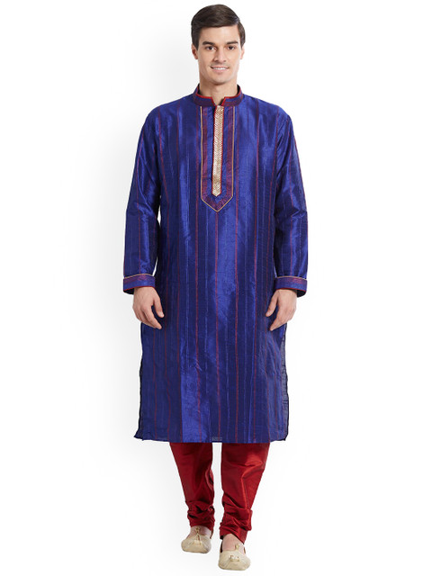 

Indian Poshakh Men Blue & Red Striped Kurta with Pyjamas