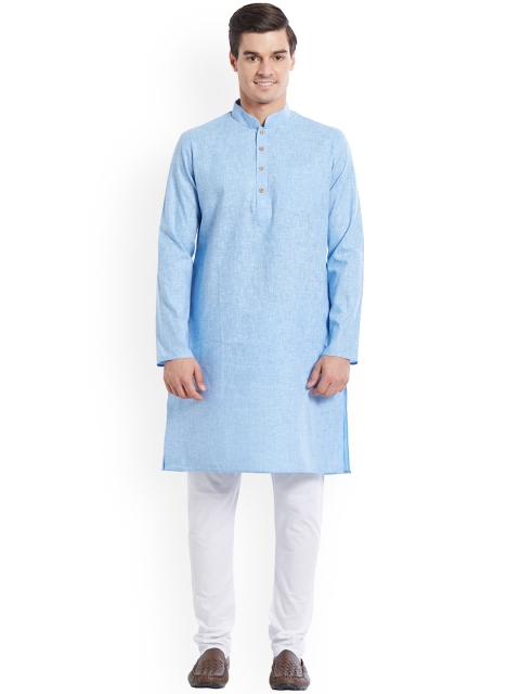 

Indian Poshakh Men Blue Pure Cotton Kurta with Pyjamas