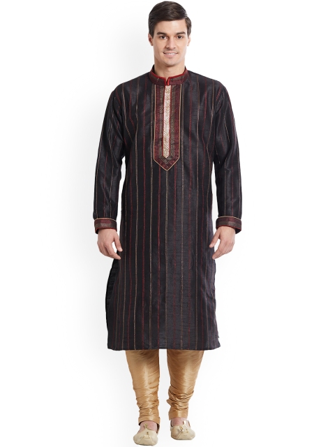 

Indian Poshakh Men Black Striped Kurta with Pyjamas