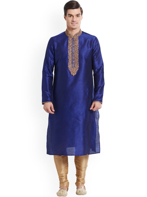 

Indian Poshakh Men Blue Yoke Design Kurta with Pyjamas