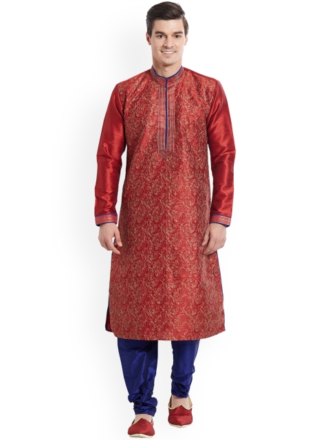 

Indian Poshakh Men Maroon Embroidered Kurta with Pyjamas