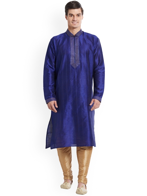 

Indian Poshakh Men Blue Embroidered Kurta with Pyjamas