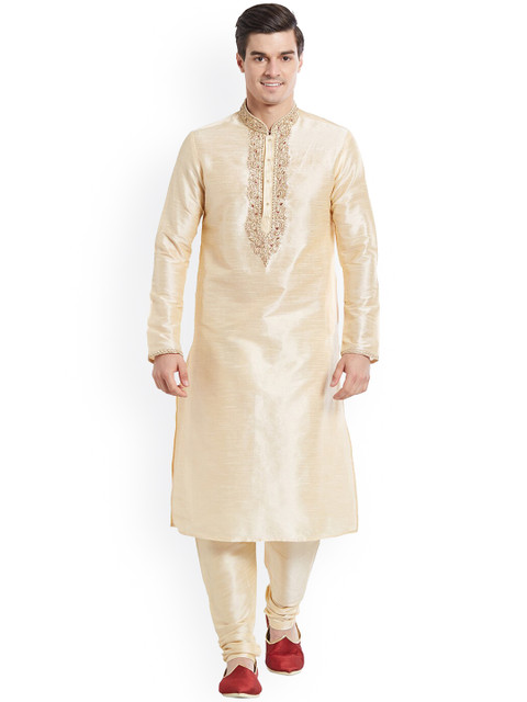 

Indian Poshakh Men Gold-Toned Embroidered Kurta with Pyjamas