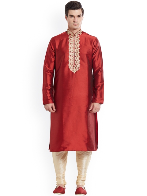 

Indian Poshakh Men Maroon Embroidered Kurta with Pyjamas