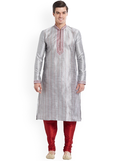 

Indian Poshakh Men Grey Striped Kurta with Pyjamas