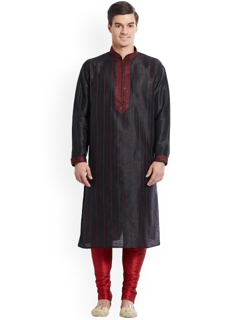 

Indian Poshakh Men Black Striped Kurta with Pyjamas