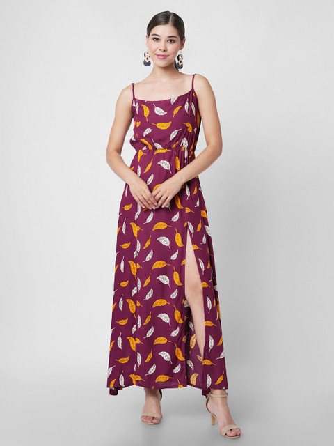 

DRESSAR Women Maroon conversational print Maxi Dress