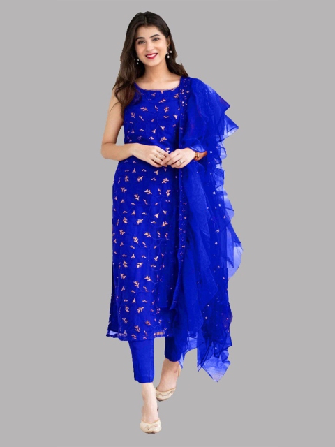

Fashion Basket Blue & Gold-Toned Embroidered Semi-Stitched Dress Material