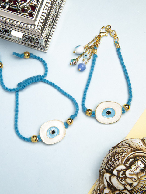

CURIO COTTAGE Women Set Of 2 Blue & White Enamelled Evil-Eye Lumba Rakhi