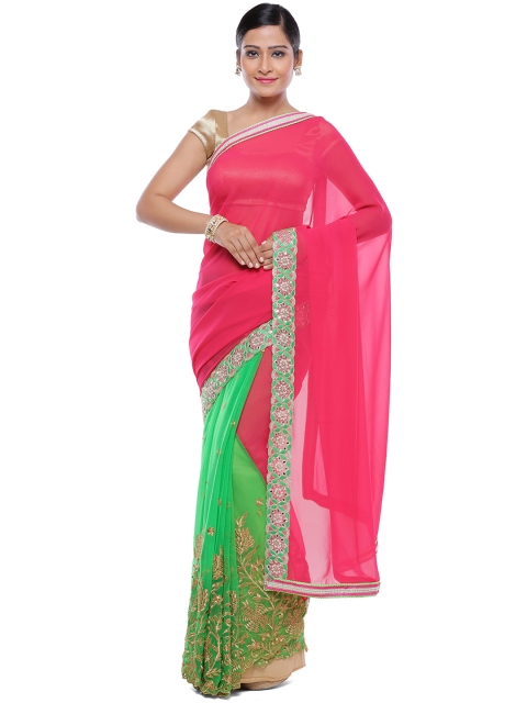 

Banarasi Style Pink & Green Georgette Embellished Saree