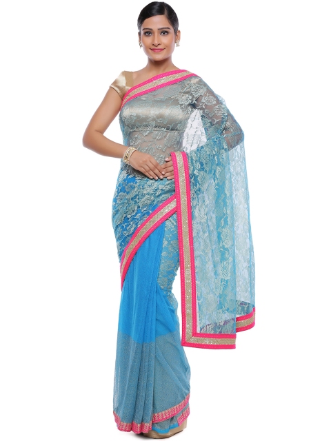 

Banarasi Style Blue Net Patterned Saree