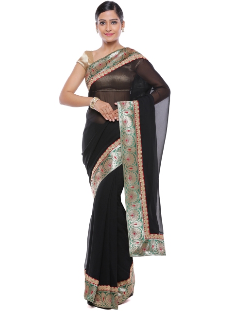 

Banarasi Style Black Georgette Solid Embellished Banarasi Saree