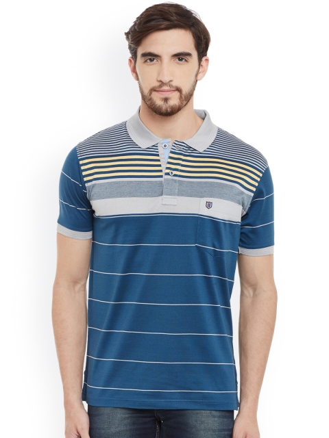 

Duke Men Blue Striped Polo Collar T-shirt