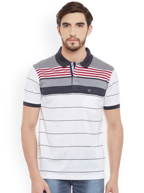 

Duke Men White Striped Polo Collar T-shirt