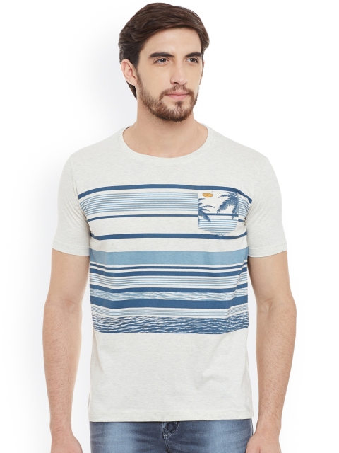 

Duke Men Off-White & Blue Striped Round Neck T-shirt