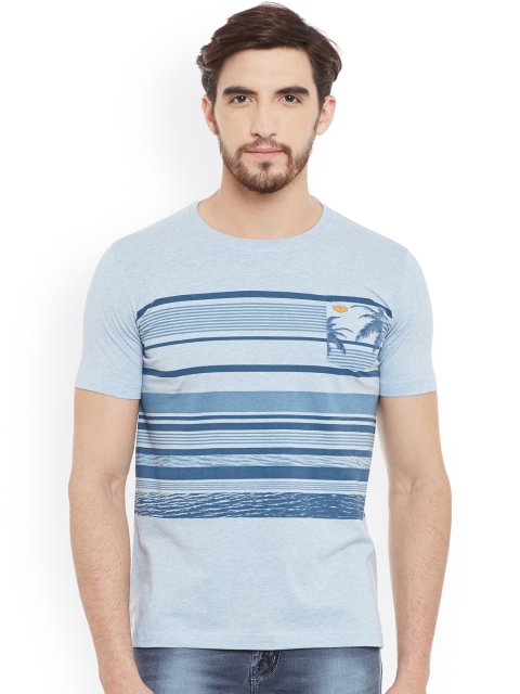 

Duke Men Blue Striped Round Neck T-shirt