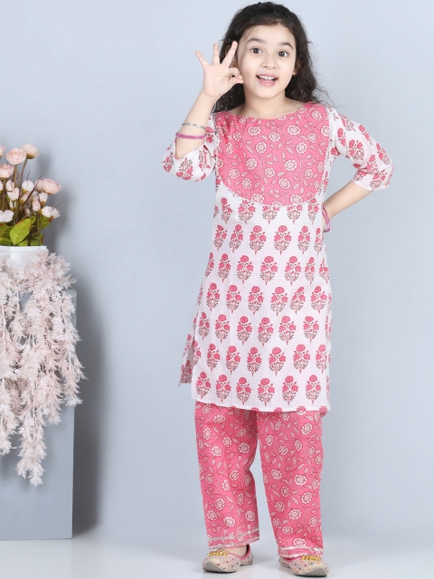 

ADIVA Girls Pink Floral Printed Kurti with Palazzos