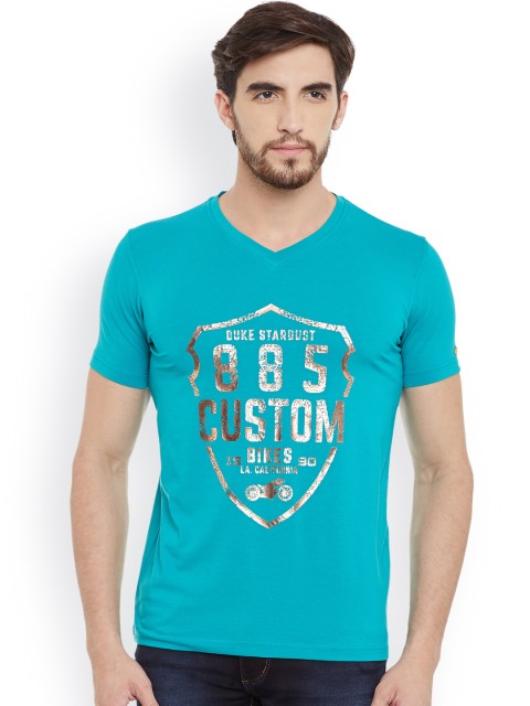 

Duke Men Blue Printed V-Neck T-shirt