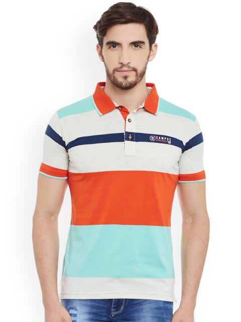 

Duke Men Orange & Blue Striped Polo Collar T-shirt