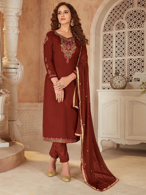 

Shaily Brown & Green Embroidered Pure Cotton Unstitched Dress Material