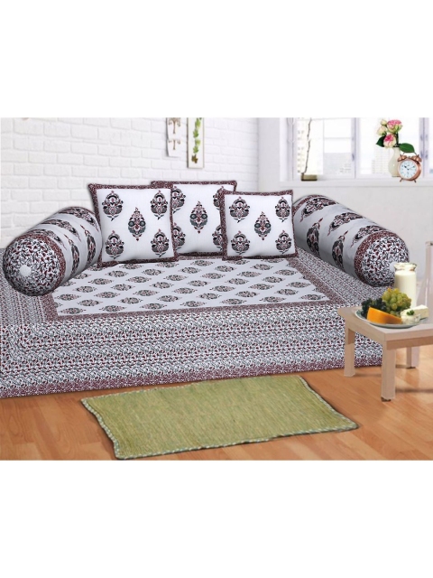 

INDHOME LIFE Set Of 6 White Printed Cotton Single Bedsheet Set