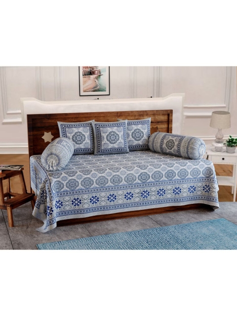 

INDHOME LIFE Blue & White Printed Pure Cotton Diwan Set