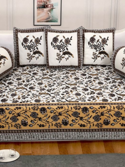 

INDHOME LIFE Set Of 6 Brown & White Printed Pure Cotton Jaipuri Diwan Set