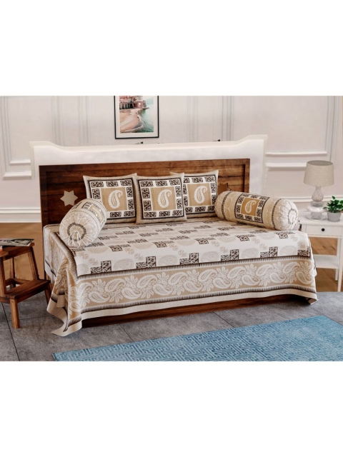 

INDHOME LIFE Set Of 6 White & Brown Printed Cotton Bedsheet With Bolster & Cushion Covers