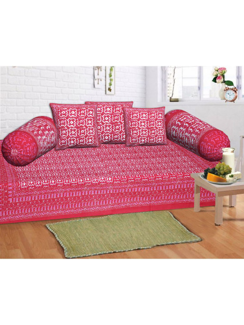 

INDHOME LIFE Set Of 6 Red & White Printed Pure Cotton Single Bedsheet With Bolster Covers & Cushion Covers