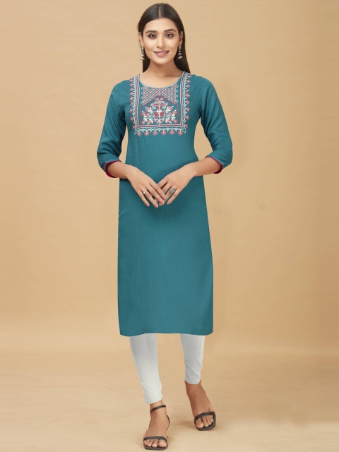 

nirja Fab Women Teal Ethnic Motifs Yoke Design Kurta