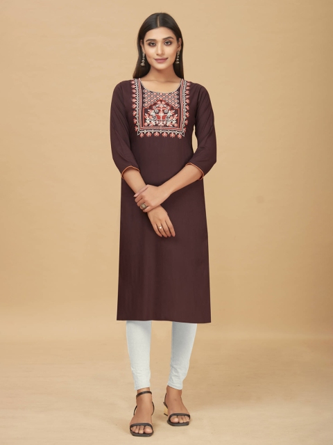 

nirja Fab Women Maroon Ethnic Motifs Embroidered Thread Work Floral Kurta