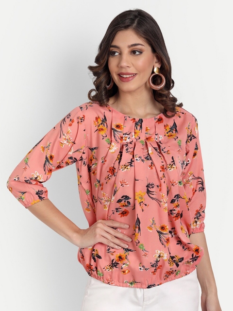 

GUNVANTI FAB Peach-Coloured Floral Print Crepe Top