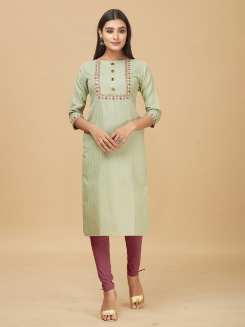

nirja Fab Women Green & Red Ethnic Motifs Embroidered Kurta