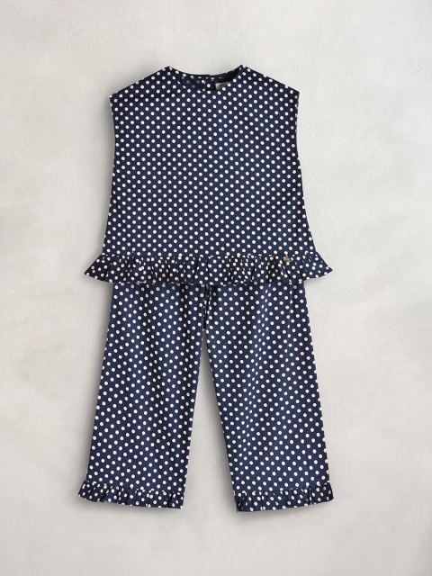 

Cherry Crumble Girls Navy Blue & White Printed Top with Palazzos