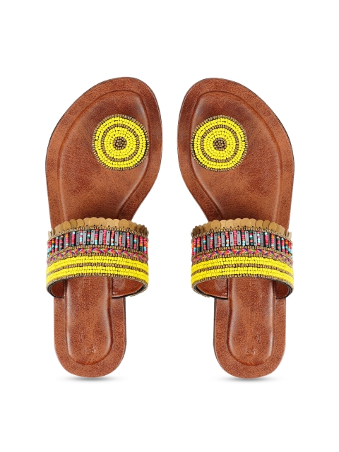 

JUTTIES MAKER Sequin Embellished Yellow Kolhapuri Flats