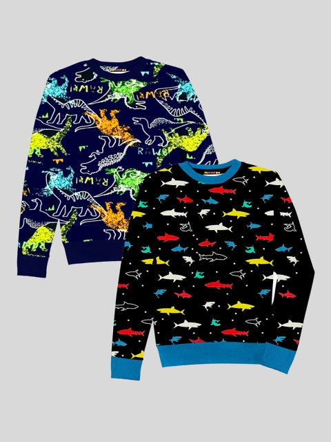 

KUCHIPOO Kids Pack Of 2 Blue & Black Printed Sweatshirt
