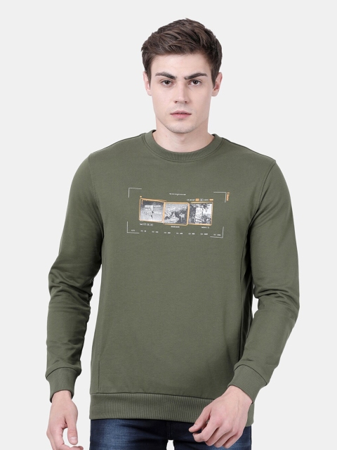 

t-base Men Olive Green Printed Sweatshirt