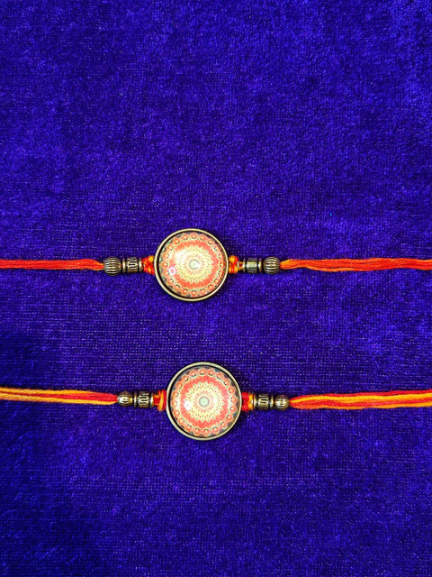 

CRAYTON Gold & Orange Set Of 2 Beaded Mandala Rakhi