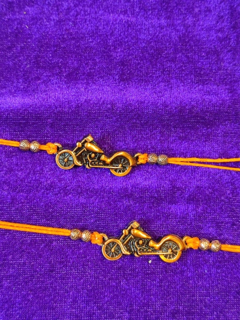 

CRAYTON Set Of 2 Beaded Biker Rakhi, Gold