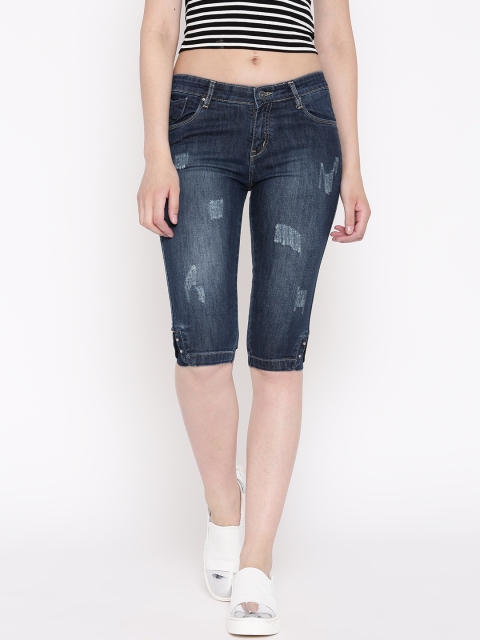 

Devis Navy Distressed Denim Capris, Navy blue