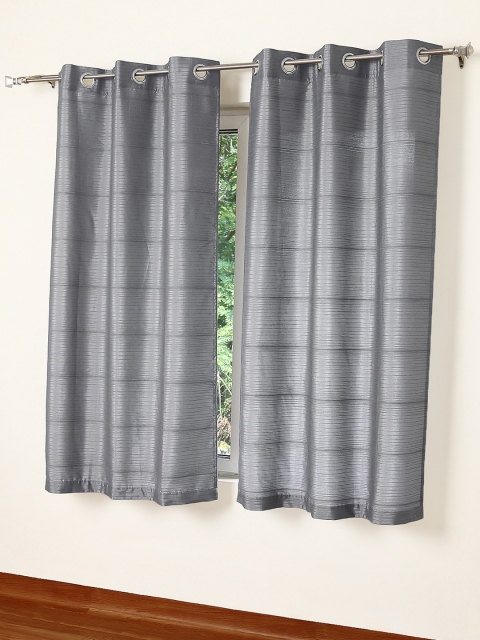 

ROSARA HOME Grey Striped 2 Sheer Window Curtains