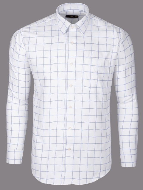 

FRENCH CROWN Men White Standard Windowpane Checks Printed Formal Shirt