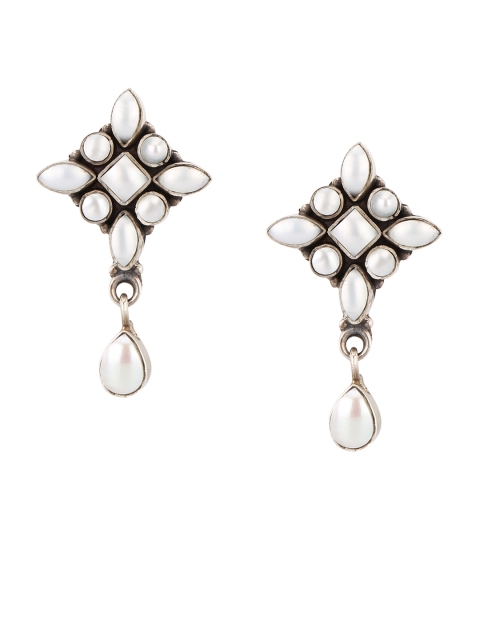 

ahilya Sterling Silver Diamond Shaped Mother Of Pearl Danglers