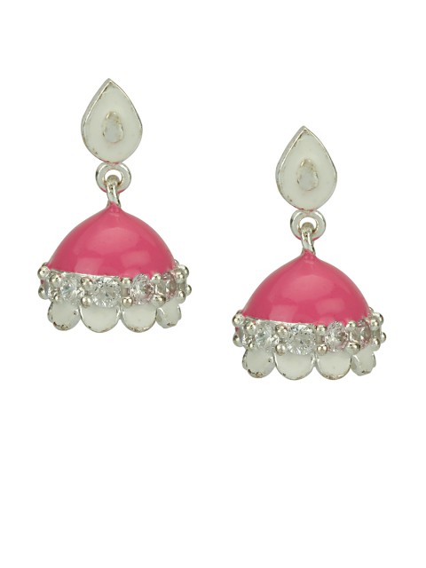 

ahilya Silver-Toned & Pink Dome-Shaped Jhumkis